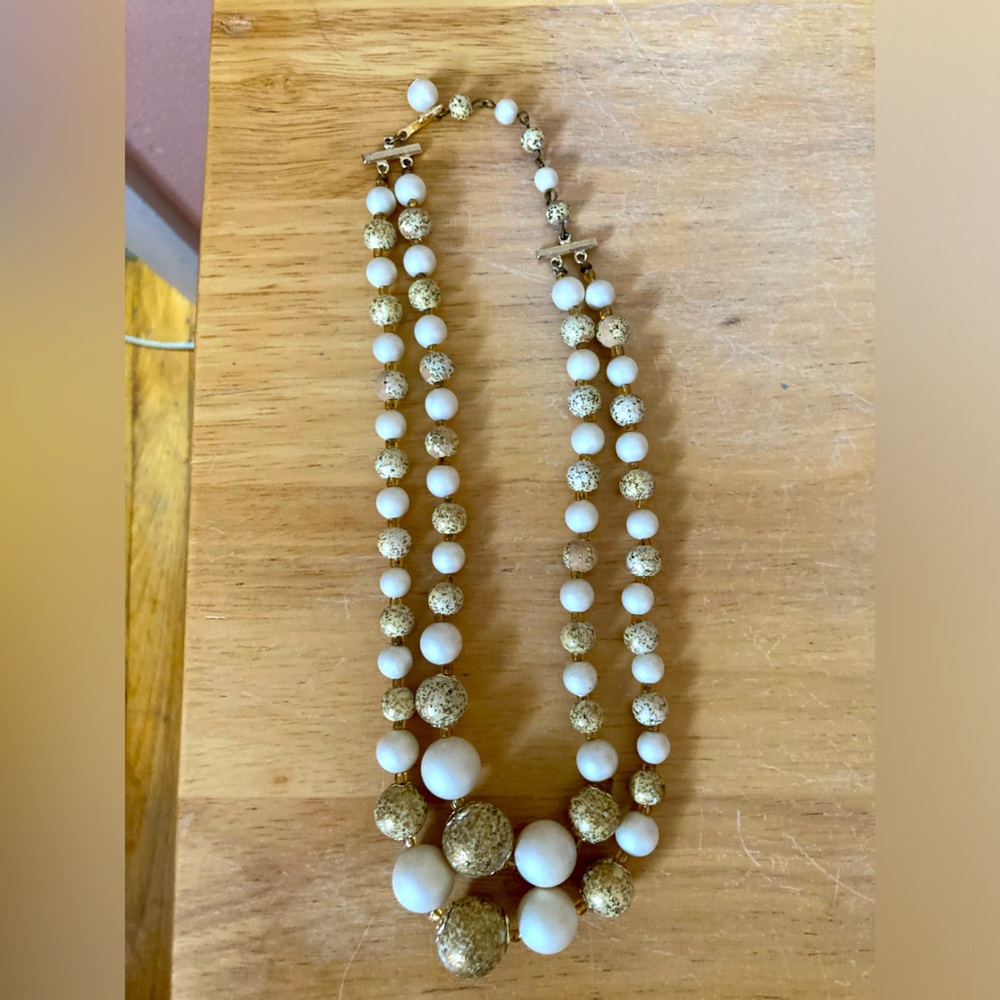 Gold & White Vintage Bead Necklace
